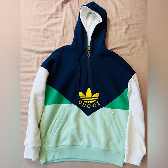 BRAND NEW GUCCI x ADIDAS Sweatshirt Hoodie White/Blue/Teal/Yellow! - Picture 9 of 9